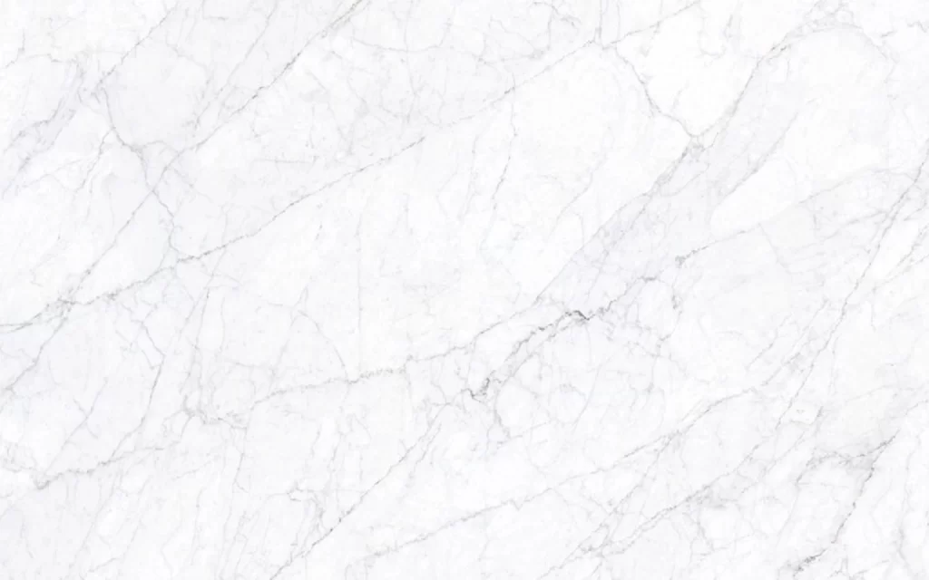 A close-up view of Statuaretto Marble reveals a pristine white surface with subtle gray veins running through it.