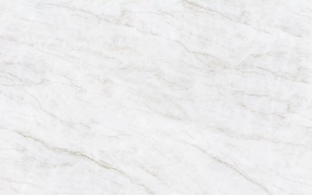 A close-up of Taj Mahal Quartzite reveals a stunning white surface with subtle grey veins running through it.